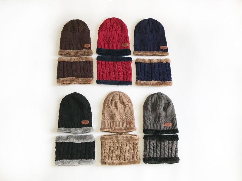 Cappello invernale da uomo alla moda per l'autunno e l'inverno, cappello lavorato a maglia da uomo, più cappello pullover e sciarpa in velluto di lana ispessita_voghion.com