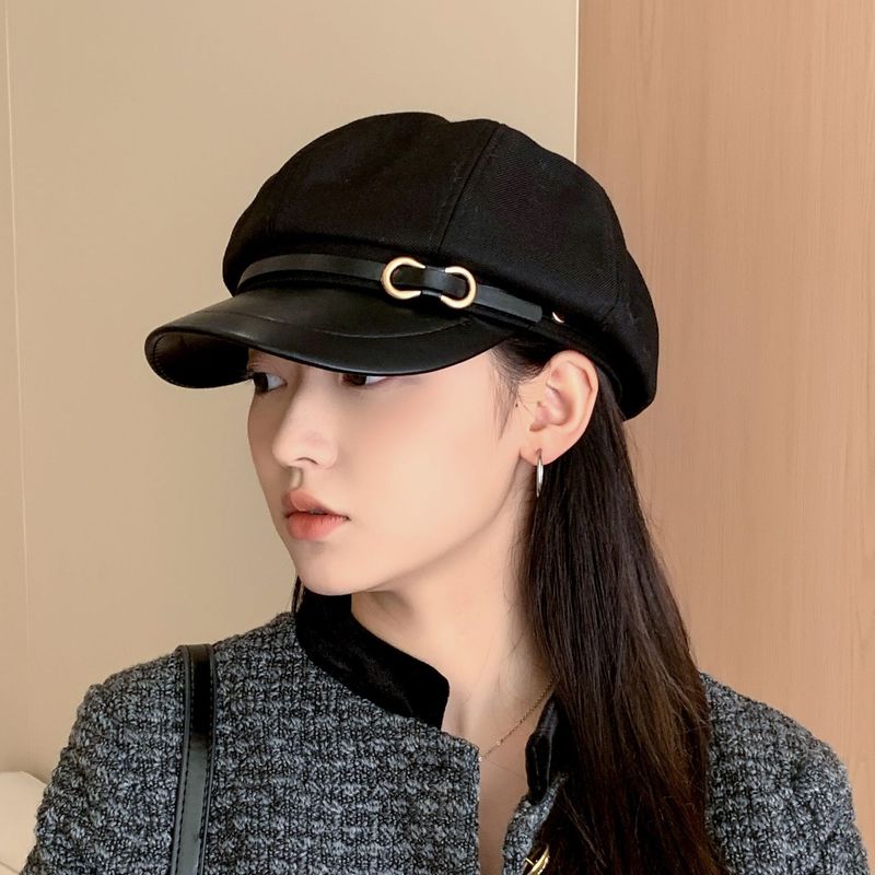 Boina octogonal con hebilla de cuero estilo Ins para mujer, moderna y sencilla, de otoño, con diseño de pico de pato, para adelgazar el rostro._voghion.com