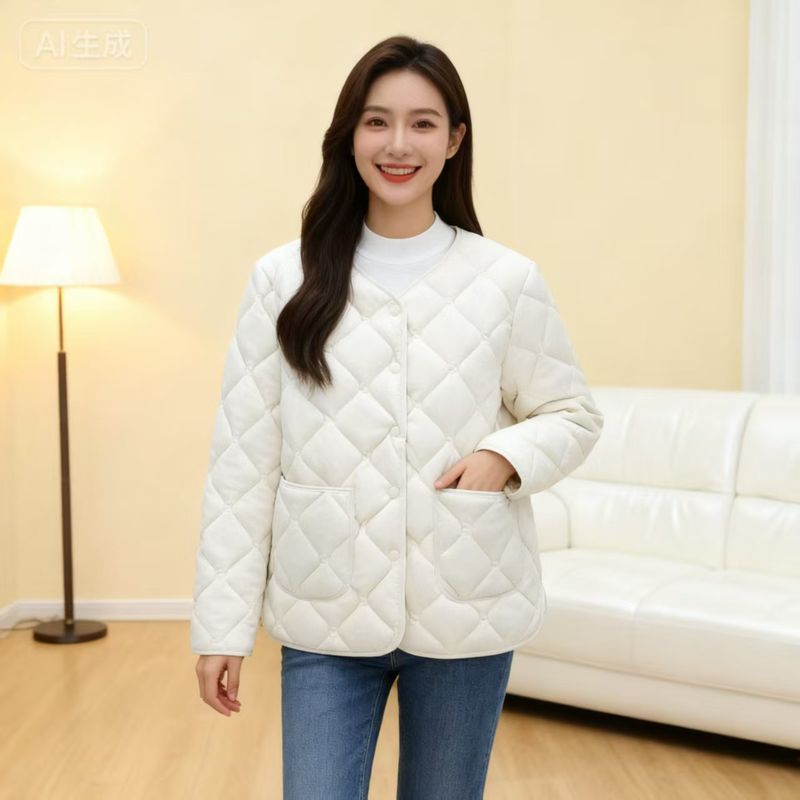 Round Neck Inner Jacke For Women Winer New Slim Fi Base V-Neck Solid Color Slimming Warm Shor Lighweigh Coon_voghion.com