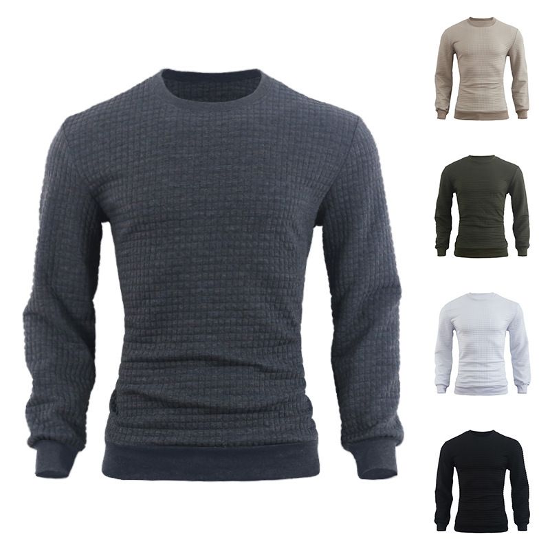 Herbst und Winter Basis Waffel Strick Baumwolle Rundhals Slim Fit Herren Multicolor Top_voghion.com