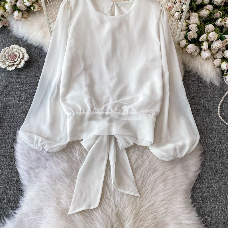 Zachte blauwe getailleerde top met pofmouwen + hoge taille slanke kanten cakerok, tweedelige set_voghion.com