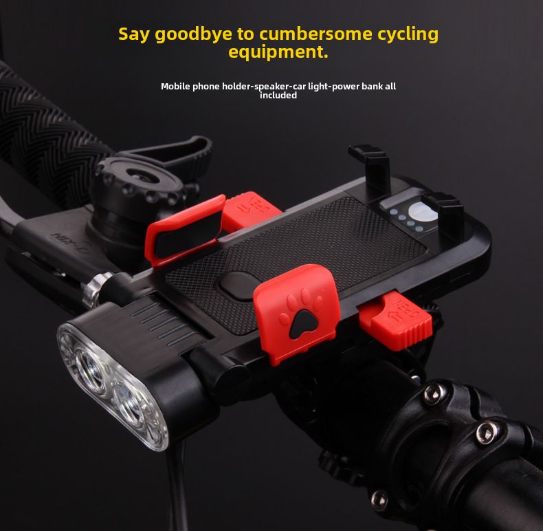 Suport telefon mobil pentru bicicletă, baterie externă multifuncțională, lumină puternică, claxon, rezistență mare, blocare cu un singur clic, încărcare telefon mobil_voghion.com