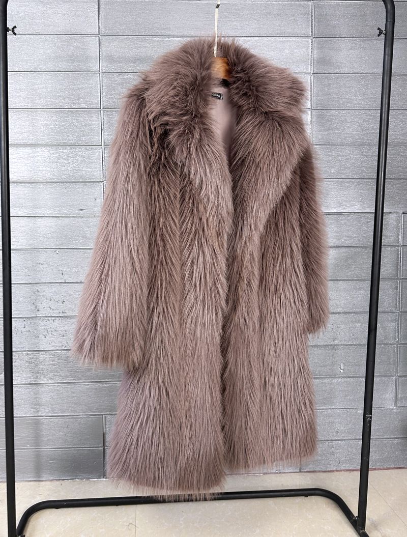 Kunstpelzmantel für Damen, lang, Trenchcoat – Winter-Teddybärjacke mit Reverskragen (Oversized-Passform, Beige/Schwarz/Taupe/Pink/Grau)_voghion.com