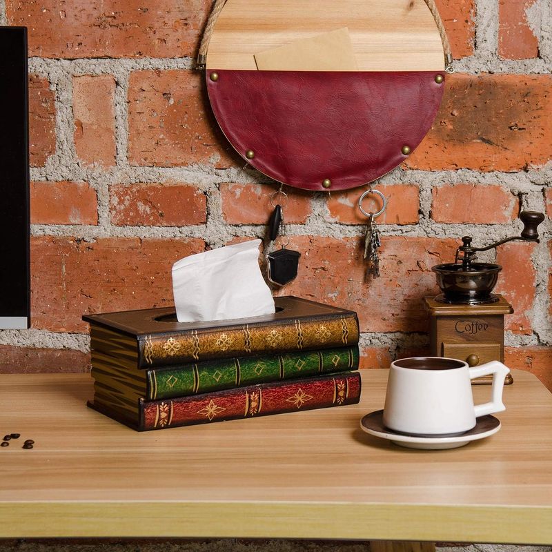 Refined Classic Wooden Antique Book Box Cover Rectangular Tissue Dispenser Paper Set Napkin Holder Home Decor Bathroom_voghion.com