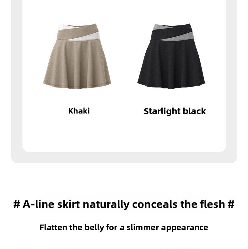 Color Block Two-Piece Skirt Quick-Dry Anti-Exposure Shorts High Elasticity Bare Sensation Tight Sports Short Sleeve_voghion.com