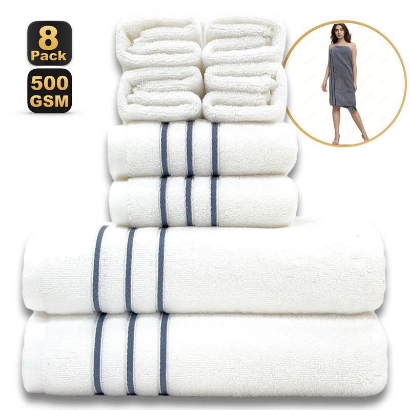 8-Piece 100% Cotton Towel Set - Includes 80x160cm Bath Towel & Face Towels Super Soft & Highly Absorbent For Bathroom & Spa_voghion.com