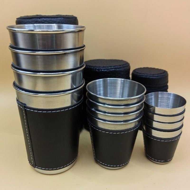QFV50704555550<== 4-Pack Outdoor Stainless Steel Home Portable Small Wine Liquor Glasses Set Tea Camping Cups_voghion.com