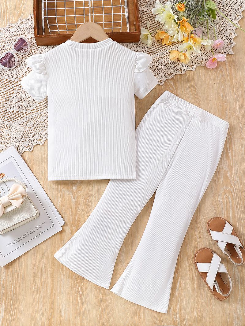 Mutter & Kinder Mädchen mode liebe gedruckt kurzarm hosen zwei-stück sommer rundhals spitze ärmel top anzug_voghion.com
