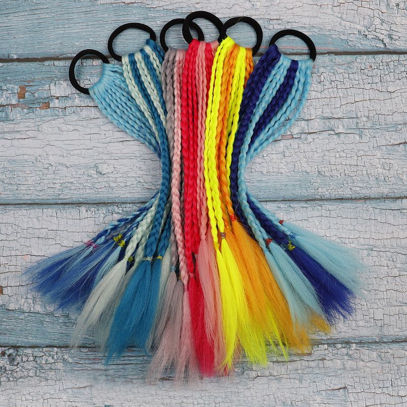 Hair Extensions & Wigs Wig hair ring three strand braid ponytail colorful children's small braid ponytail short children's gradient gradient wig_voghion.com