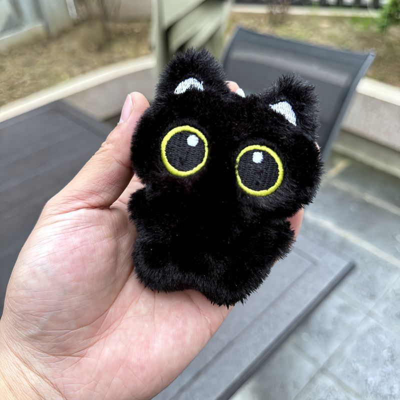 Nou Big Eyes Squeezing Plush Doll Drăguț Negru Micuț Pisică Geantă Pandantiv_voghion.com