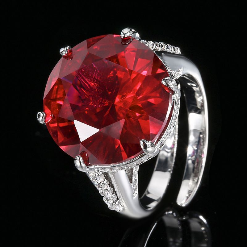Nuovo anello di lusso rotondo leggero in corindone rosso simulato placcato oro con base in rame di Zhuangshengsheng Jewelry 2025 per donna, 16 mm_voghion.com