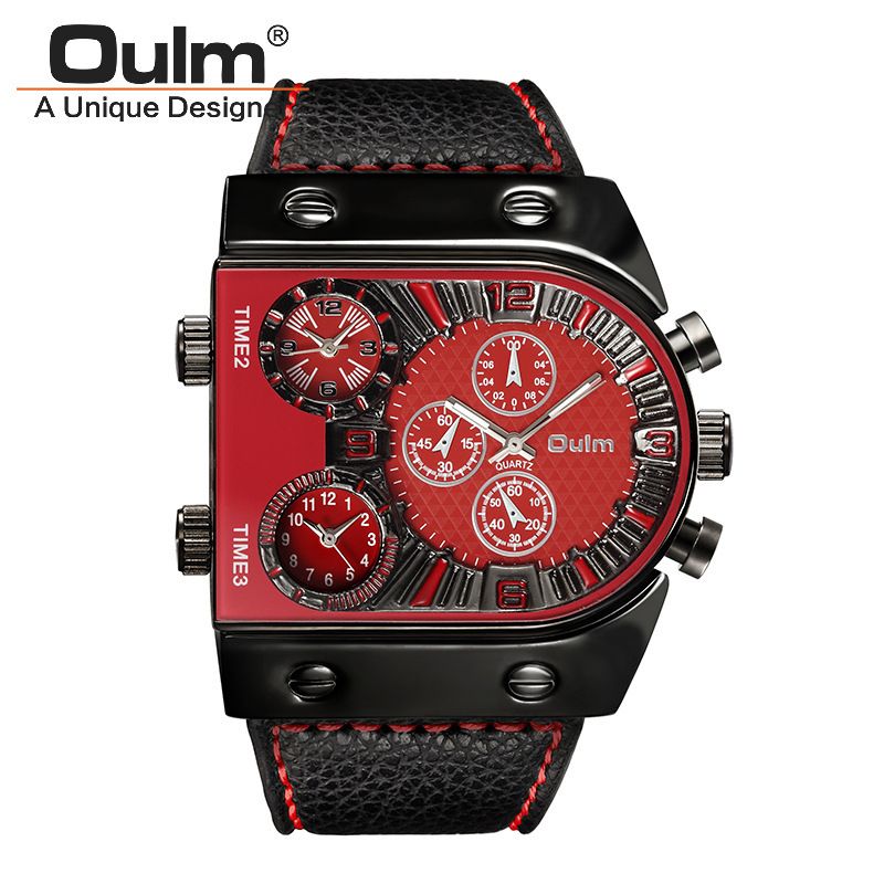 Oulm Herren-Quarzuhr mit großem Zifferblatt und mehreren Zeitzonen, modische Persönlichkeit, Lederarmband_voghion.com