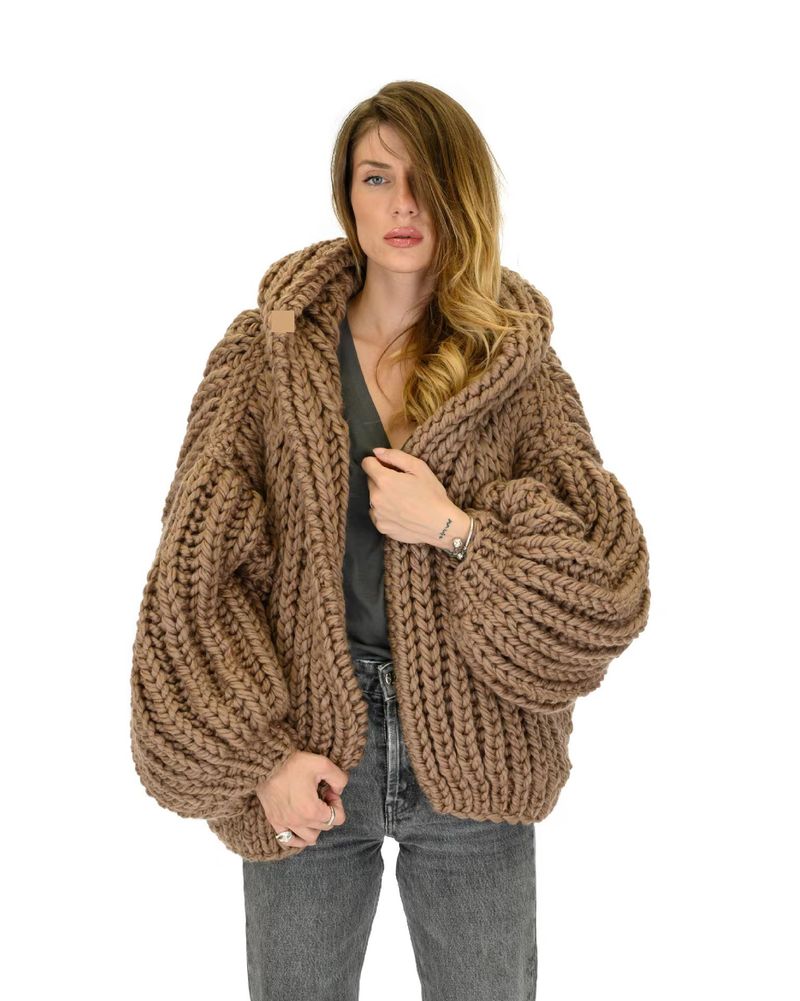 Suéter tipo cárdigan con capucha holgado y transfronterizo, suéter tejido a mano para mujer_voghion.com