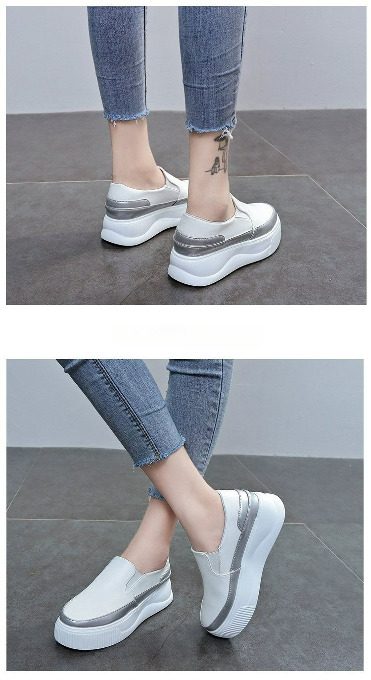 Platform-soled Little White Shoes Inner Heightening Loafers Lazy One-pedal Women's Shoes_voghion.com