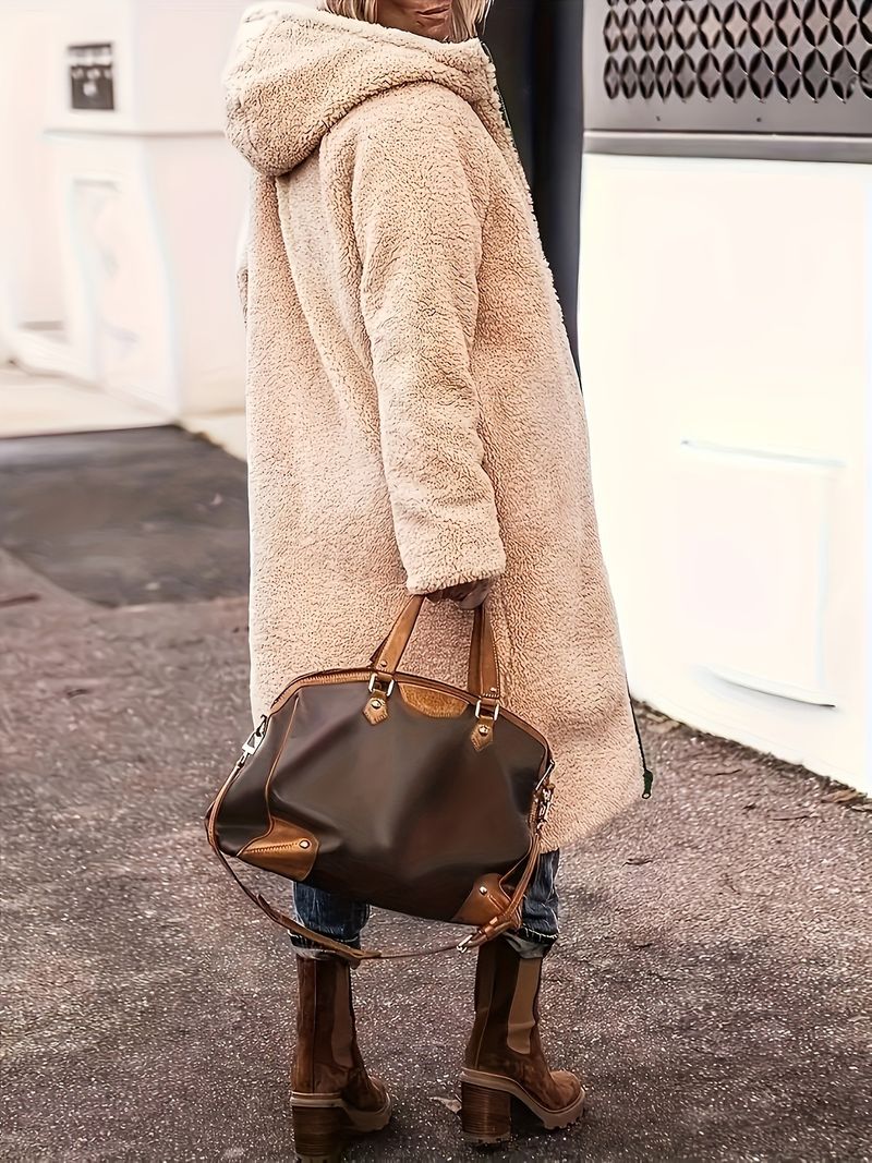 Women's Reversible Long Winter Coat – Thick Fleece Lined, Oversized Hooded Parka With Pockets (Black, Coffee, Grey, Caramel, Burgundy)_voghion.com