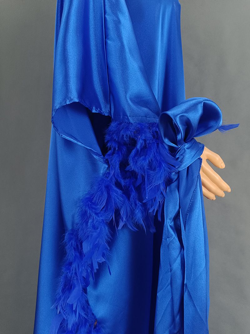 Abito musulmano abbigliamento donna abito decorato con piume abito gonna ampia in seta 8921_voghion.com