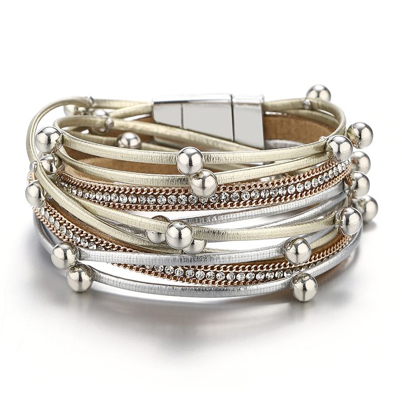 Nuovo braccialetto multistrato in pelle PU per donna, alla moda, con stampa leopardata e diamanti, chiusura magnetica_voghion.com