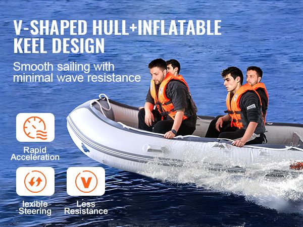 VEVOR Inflatable Dinghy Boat, 6-Person Transom Sport Tender Boat, with Marine Wood Floor and Adjustable Aluminum Bench, 1500 lbs Inflatable Fishing Bo_voghion.com