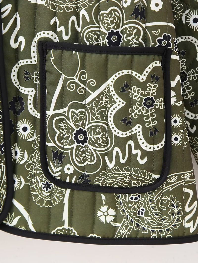 2024 őszi-téli új női patchwork mintás, kerek nyakú, steppelt pamutkabát_voghion.com