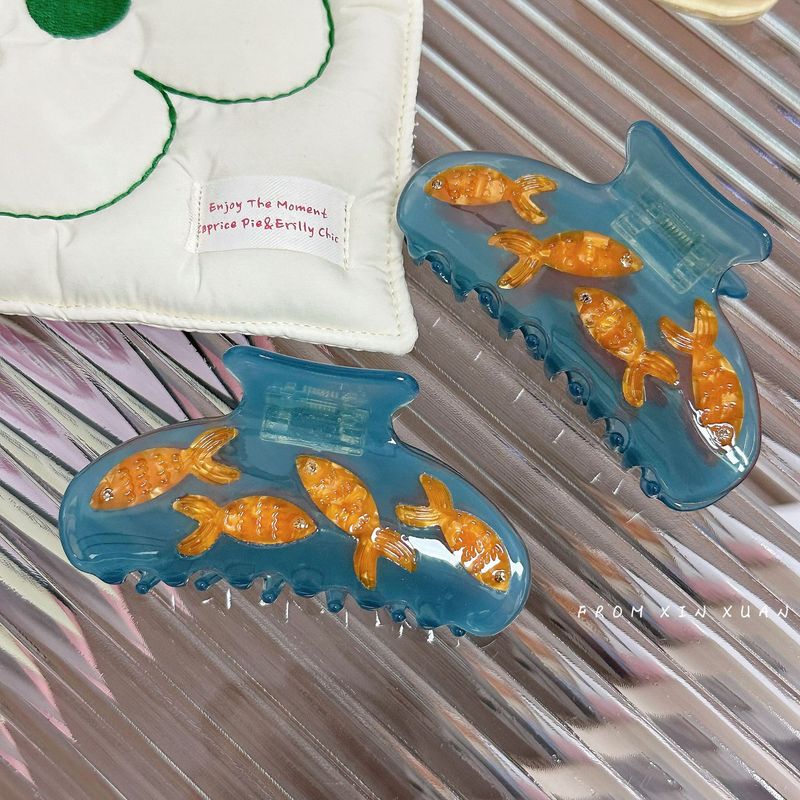 Nischendesign, hochwertiges Spaßgefühl, süßes transparentes Goldfischbecken, mittelgroßer Hai-Clip, Greifclip, Haarnadel 2023, Neu_voghion.com