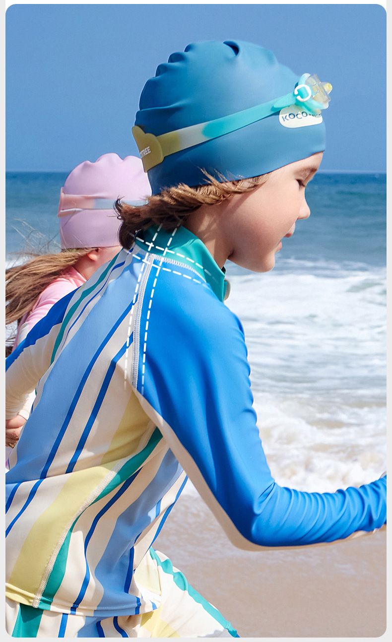 Costume da bagno a maniche lunghe UPF 50+ per bambini - Rash Guard + pantaloncini da bagno con protezione solare per ragazzi e ragazze (110-150 cm)_voghion.com