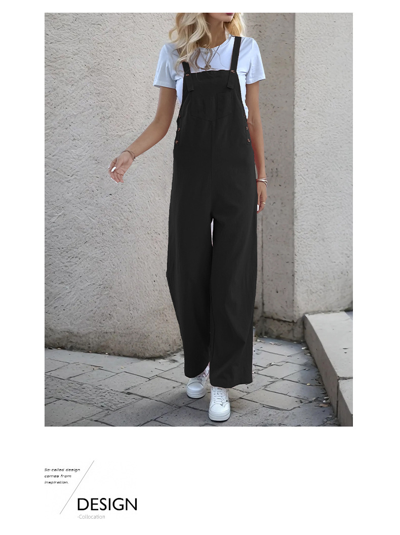 Salopette de pantalon décontracté simple de couleur unie_voghion.com