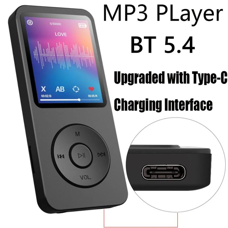 Lettore MP3 MP4 da 1,8 pollici con altoparlante incorporato, lettore musicale portatile, lettore stereo Bluetooth 5.4, radio FM sportiva, e-book, registrazione TF_voghion.com
