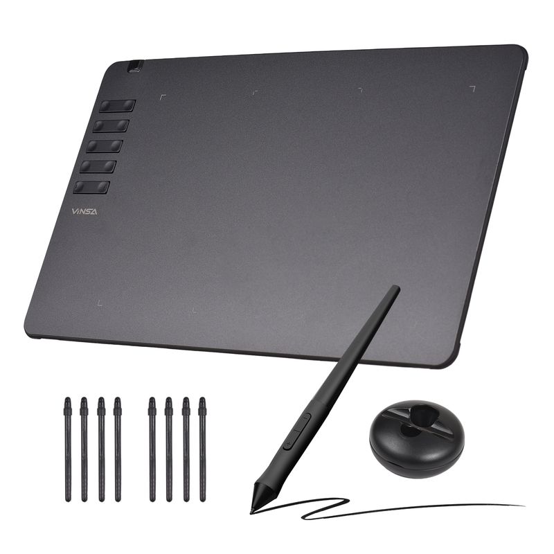 Vinsa T1161 Grafik-Zeichentablett, ultradünn, zum Erstellen von Kunstwerken, zum Skizzieren, mit batterielosem Stift, 8 Stiftspitzen, 8192 Stufen_voghion.com