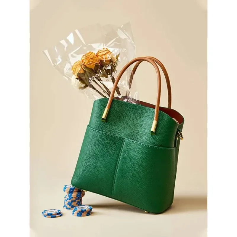 Borsa a secchiello di alta qualità originale Zency da donna, versatile, in pelle, con tracolla, stile High Sense_voghion.com