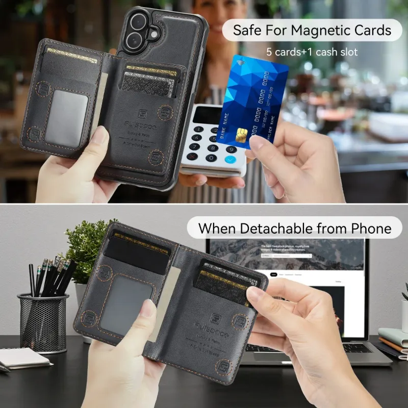 Custodia per telefono con porta carte magnetico staccabile con blocco RFID, mini portafoglio per iPhone 16 13 12 Pro Max 15 14 Plus, custodia in pelle PU_voghion.com