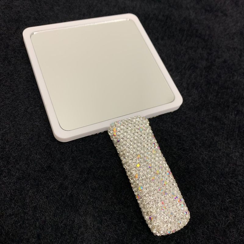 Quadratischer Kosmetikspiegel aus Kunststoff mit Griff – Leichter und tragbarer Schminkspiegel für Zuhause und unterwegs (16 x 9 cm, Optionen: Weißer Diamant und schlicht)_voghion.com