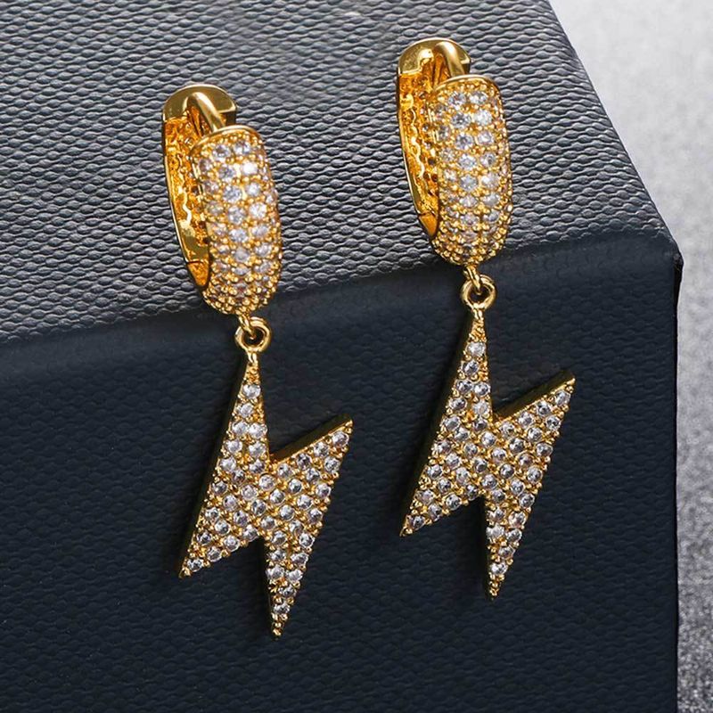 Hip Hop Lightning Bolt Earrings For Men And Women - Cubic Zirconia Stud Earrings With Micro-Pave Setting - Trendy Punk Style Jewelry_voghion.com