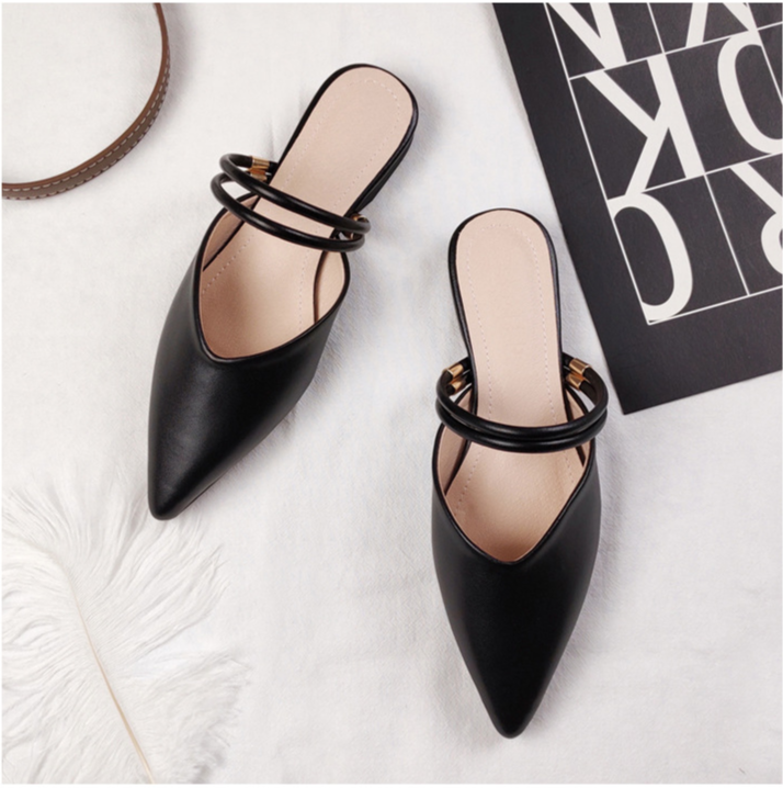 Estate Baotou Half Cool Tuo Testa a punta da donna Fondo piatto Due Indossa Esterno Indossa Lazy No Back Heels Muller Large_voghion.com