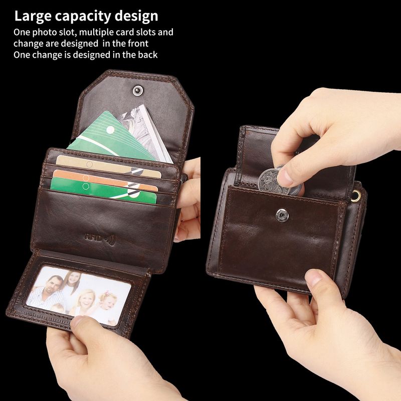 First layer oil wax leather men's RFID anti magnetic and anti-theft real pickup bag short style zero wallet_voghion.com