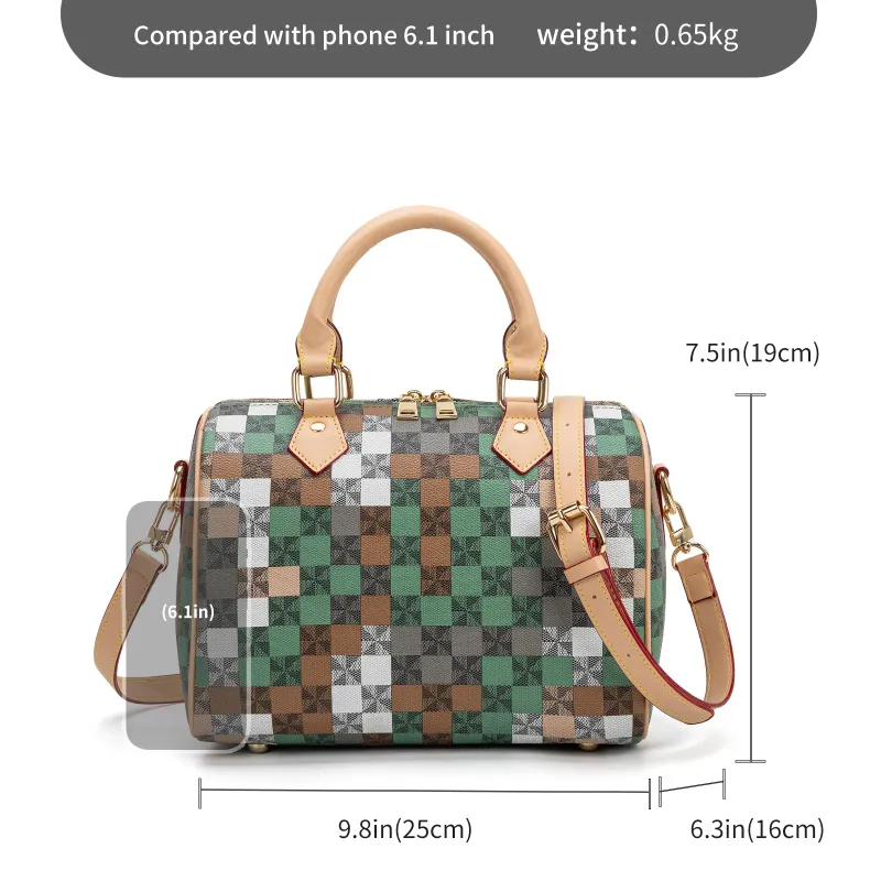 Designer Bag Free Shipping Patterned Boston Bag Checkered Design Top Handles Crossbody Option_voghion.com