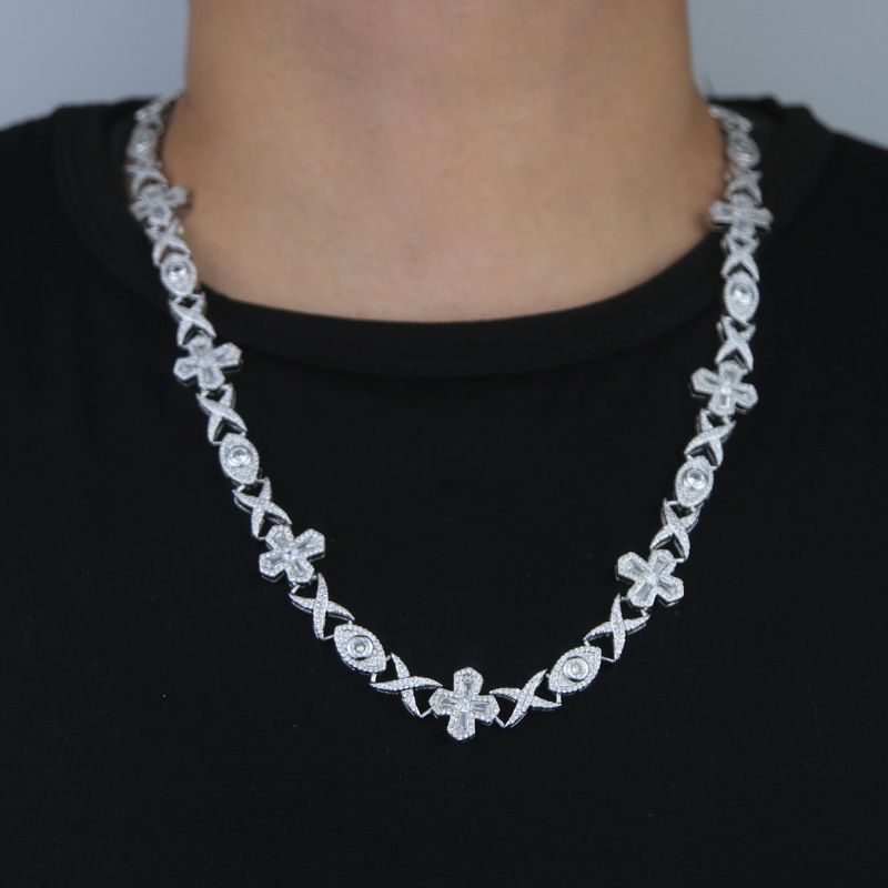 Collana con nodo incrociato e occhi in zircone, uomo e donna, hip hop, oro e argento_voghion.com