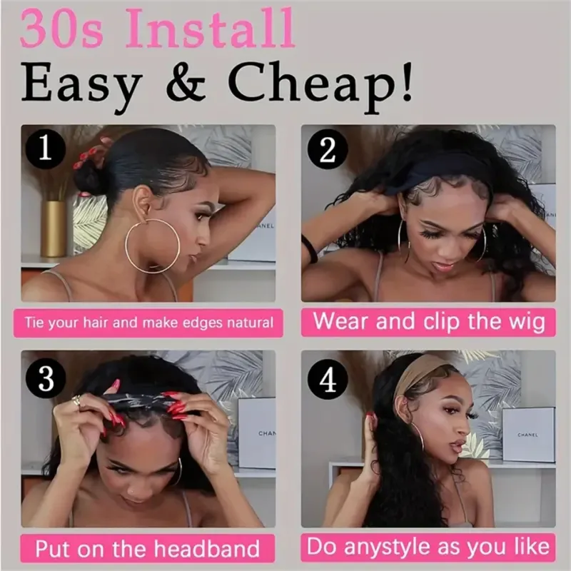 Parrucca con fascia per capelli ondulati Parrucche per capelli umani per donne Parrucche per capelli Remy brasiliane realizzate a macchina_voghion.com