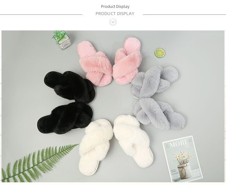 Pantofole transfrontaliere invernali in peluche con cintura incrociata in cotone, calde e soffici, da donna, alte e basse, con pelo di coniglio grande_voghion.com