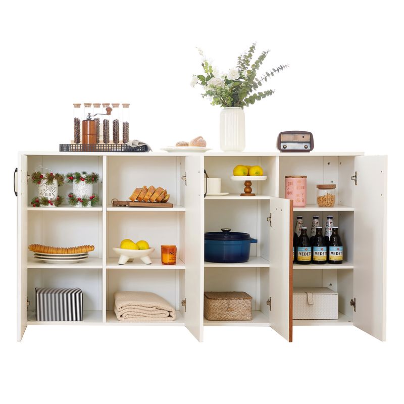 Credenza Weiß 160x80cm Freistehender Holzschrank Für Wohnzimmer_voghion.com