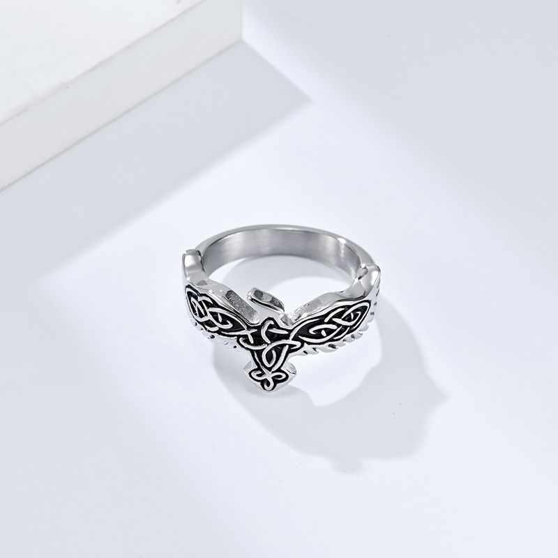 Retro Nordic Celtic Eternal Knot Eagle Titanium Steel Ring Niche Personality Cultural Symbol Hand Jewelry_voghion.com