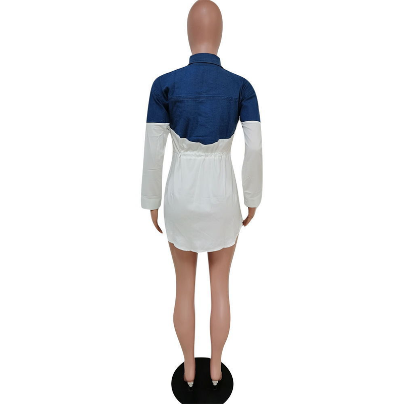 Moda femminile Camicia in denim alla moda con gonna slim fit allacciata_voghion.com