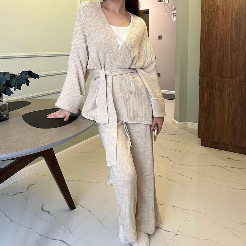Pyjama ample français pour femmes, vêtements de style couleur unie, robe de maison ample_voghion.com