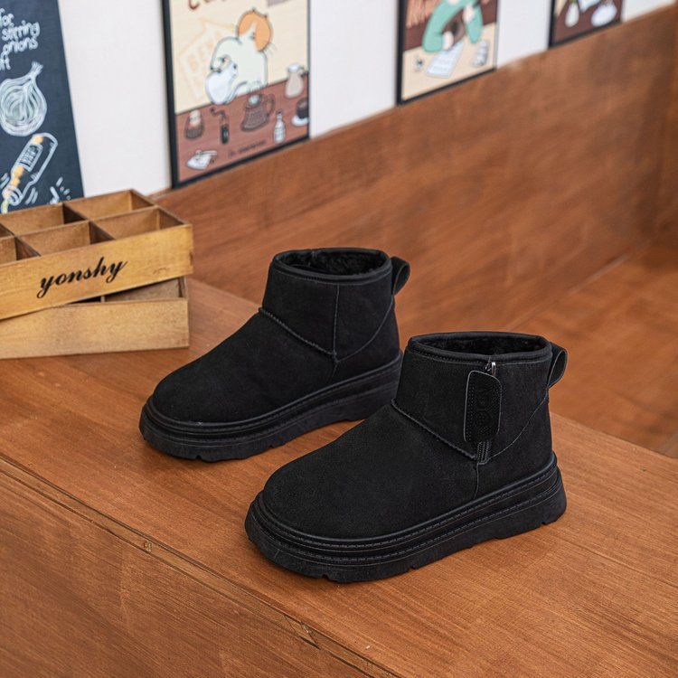 Dick besohlte Schneestiefel für Damen im Winter 2024, neues Modell mit samtig dicken Fußpedalen, kurzen Stiefeln mit Brot und Leder_voghion.com