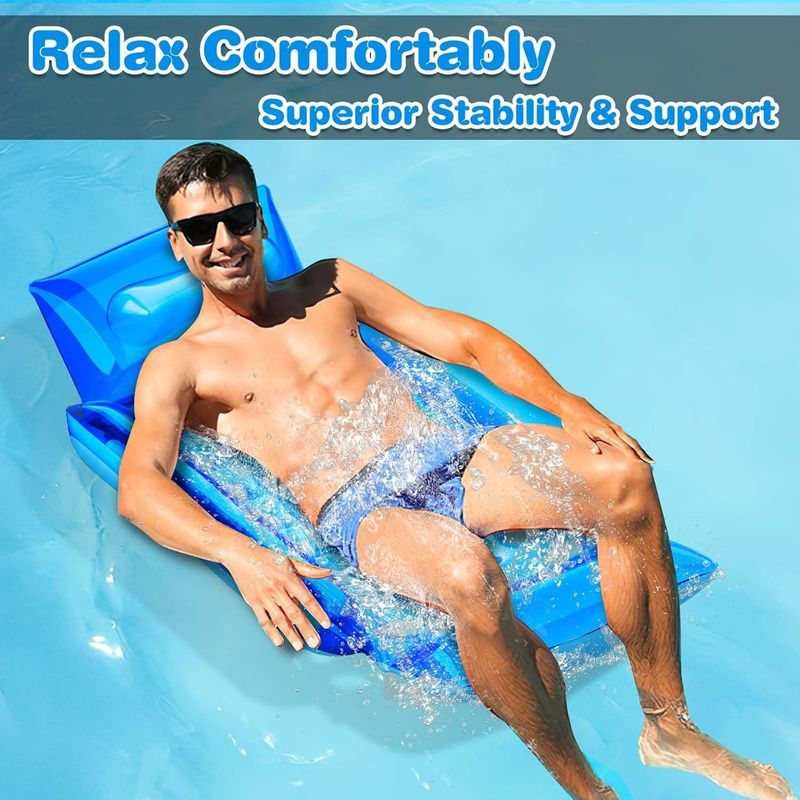 Inflatable Swimming Pool Water Lounge Chair Floating Row With Side Pads Adult Anti Dumping Floating Lounge Chair Floating Bed_voghion.com