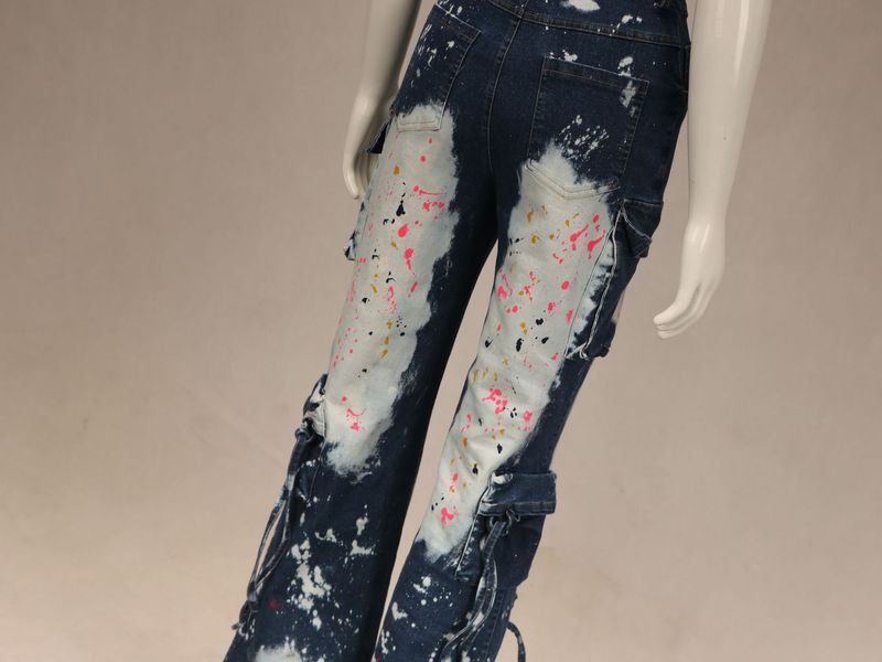 Women's Clothing Tight Waist Elastic Strapless Workwear Denim Jumpsuit _voghion.com