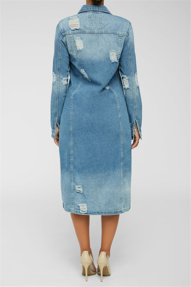 Chaquetas vaqueras rasgadas para mujer, chaqueta vaquera larga informal Vintage, abrigo de manga larga para invierno, ropa de calle 2021_voghion.com