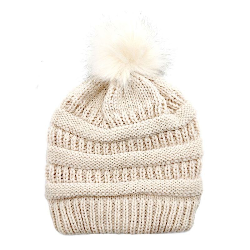 Thick and warm knitted with silk lining, women's casual ball fox fur hat, double-layer hat_voghion.com