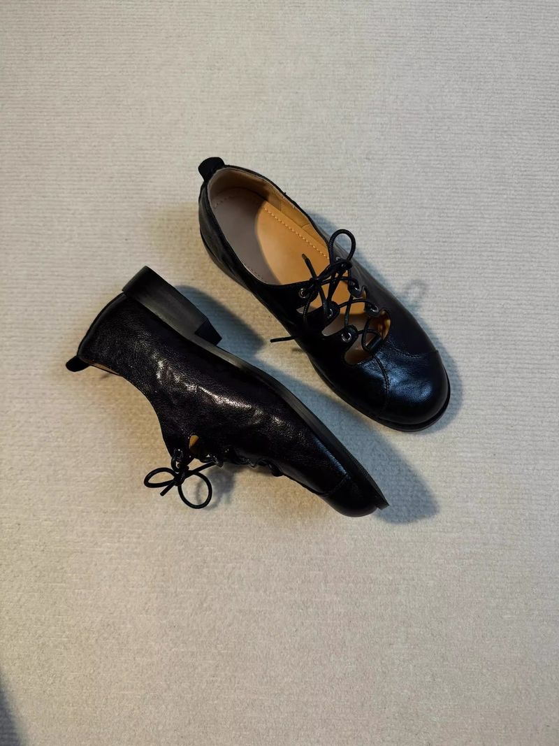 Lancui Damen Mary Jane Flache Schuhe mit flachem Mund und Schnürung im britischen Stil mit niedrigem Absatz und runder Zehenpartie_voghion.com