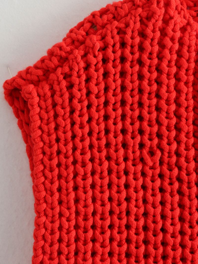 Damen Kleidung Stil Tasche Ärmellose Kurze Strickjacke Weste_voghion.com