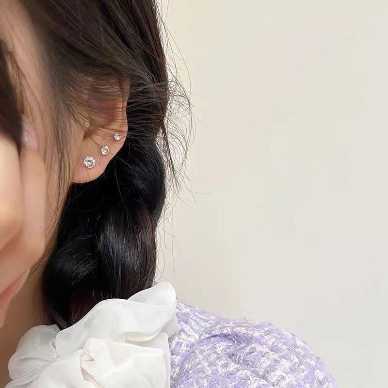 S925 silver zircon straight needle super flash high end ear care cochlear sleep without taking off the earrings ear bone nails_voghion.com